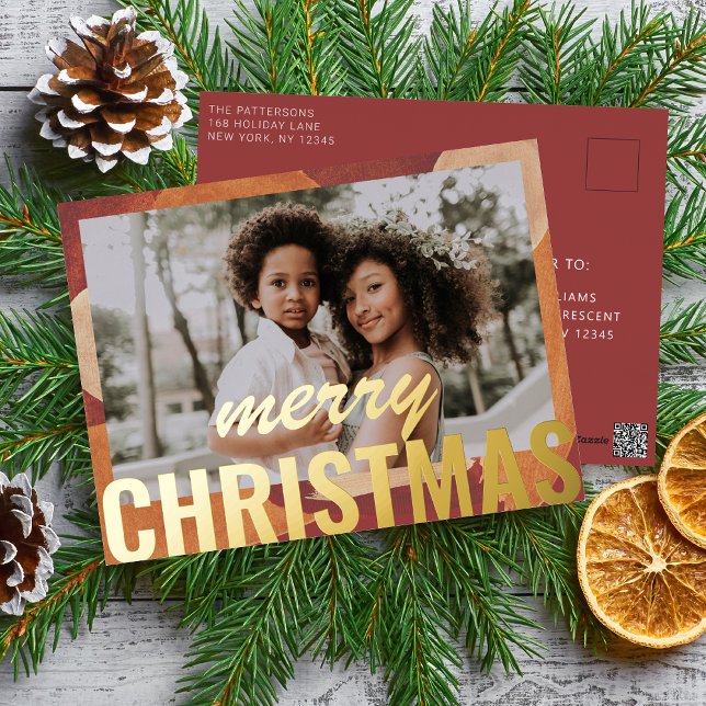 Carte Postale De Vacances En Aluminium Joyeux Noël Photo Aquarelle Abstraite moderne (Créateur téléchargé)