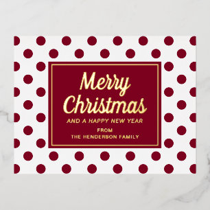 Carte Postale De Vacances En Aluminium Joyeux Noël Pois rouges Gold Script