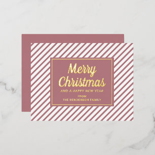 Carte Postale De Vacances En Aluminium Joyeux Noël rayures roses écriture dorée