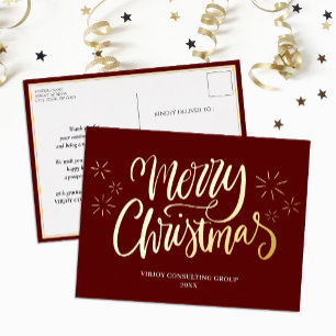 Carte Postale De Vacances En Aluminium Joyeux Noël Rouge Gold Calligraphie Affaires