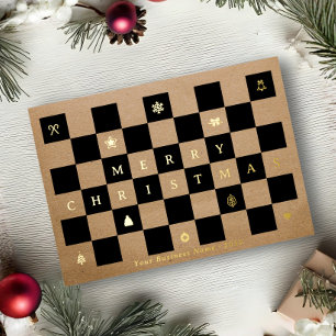 Carte Postale De Vacances En Aluminium Joyeux Noël rustique élégant damier