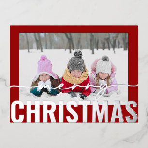 Carte Postale De Vacances En Aluminium Joyeux Noël Script Photo Simple Modern