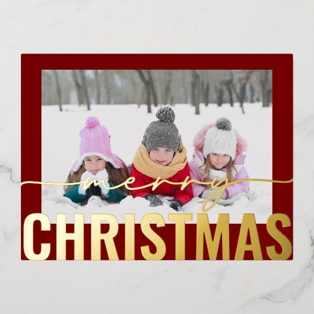 Carte Postale De Vacances En Aluminium Joyeux Noël Script Photo Simple Modern (Recto)