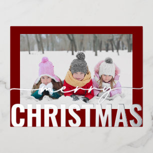 Carte Postale De Vacances En Aluminium Joyeux Noël Script Photo Simple Modern