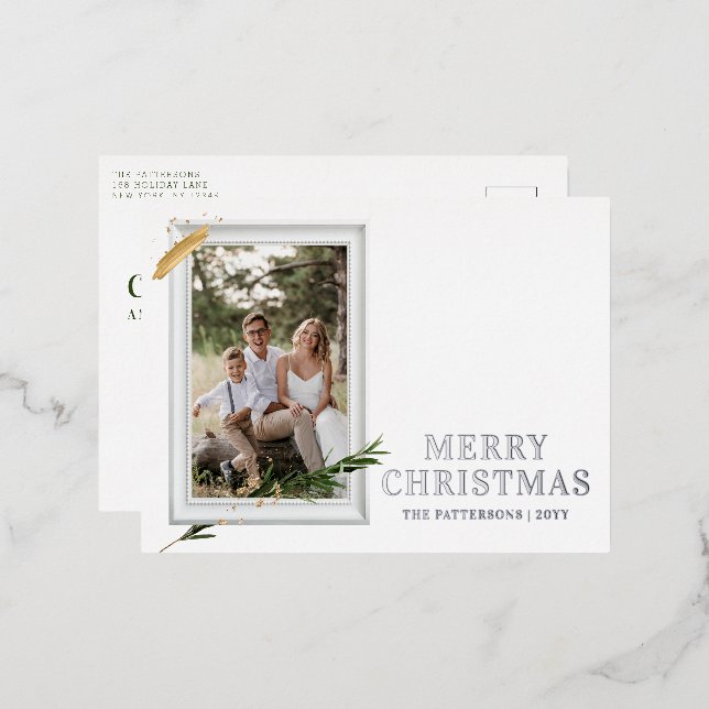 Carte Postale De Vacances En Aluminium Joyeux Noël Simple Élégant Cadre Photo Moderne (Recto/Verso)