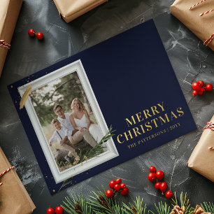 Carte Postale De Vacances En Aluminium Joyeux Noël Simple Élégant Cadre Photo Moderne