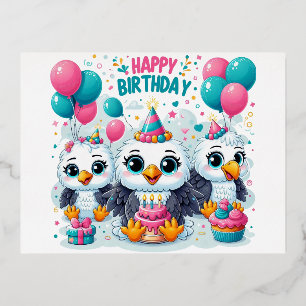 Carte Postale De Vacances En Aluminium Joyeux Oiseaux d'anniversaire