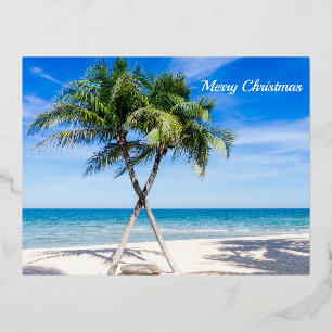 Carte Postale De Vacances En Aluminium Joyeux palmiers de plage de Noël