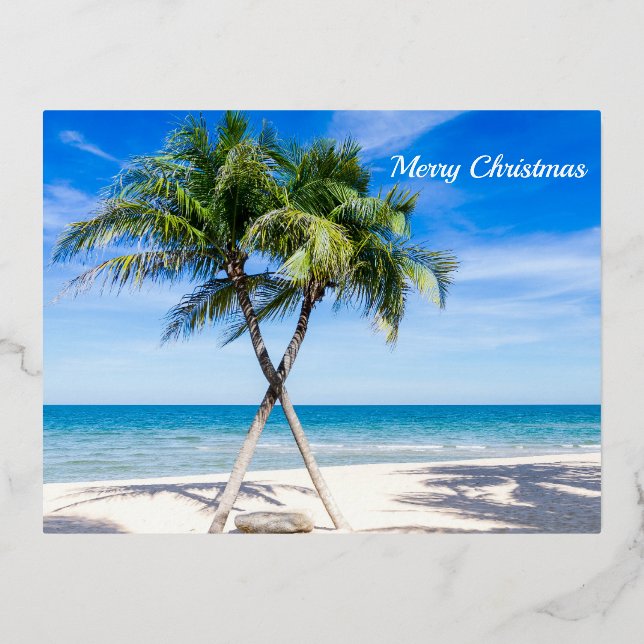 Carte Postale De Vacances En Aluminium Joyeux palmiers de plage de Noël (Recto)