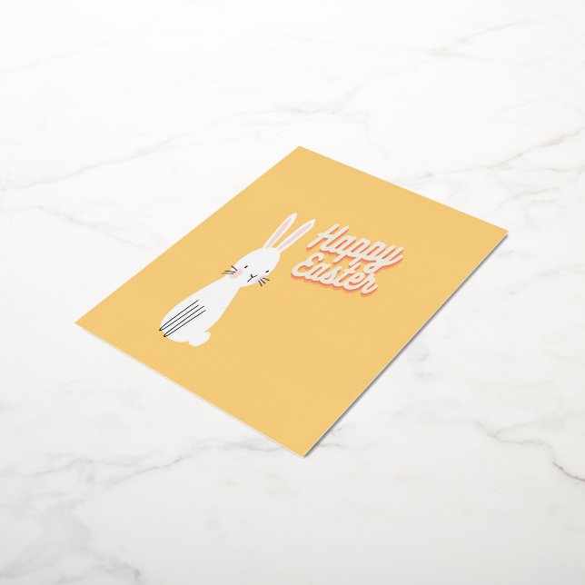 Carte Postale De Vacances En Aluminium Joyeux texte de Pâques avec lapin orange (Rotation)