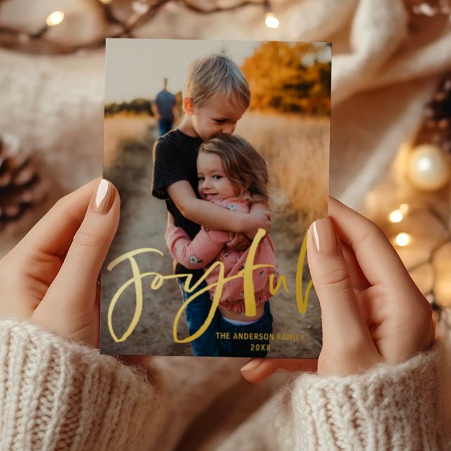 Carte Postale De Vacances En Aluminium Joyful Gold Script Foil Photo Christmas Foil Holid (Créateur téléchargé)