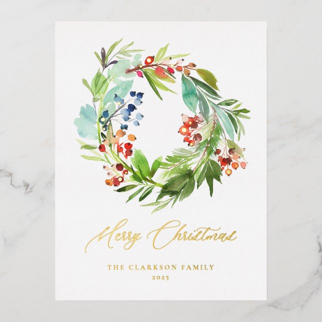 Carte Postale De Vacances En Aluminium Juniper et Holly Wreath Noël (Recto)