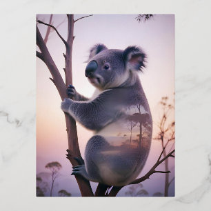 Carte Postale De Vacances En Aluminium Koala Double exposition Nature animale sauvage Sor