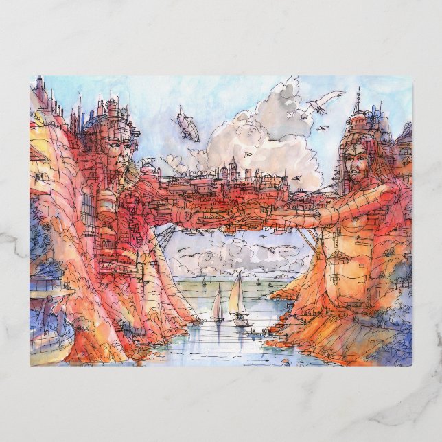 Carte Postale De Vacances En Aluminium La ville pont (Recto)