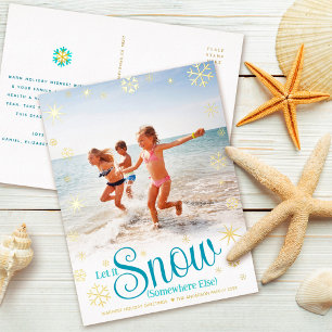 Carte Postale De Vacances En Aluminium Laissez Neiger Ailleurs Photo de Plage Réel Or