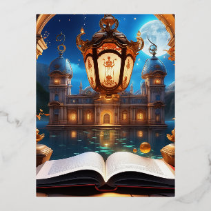 Carte Postale De Vacances En Aluminium Le livre magique dans un monde utopique mystérieux