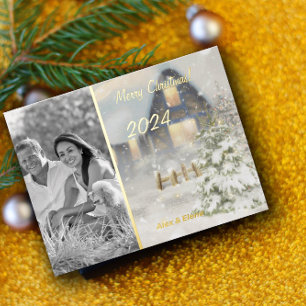 Carte Postale De Vacances En Aluminium Maison de Noël photo d'hiver monochrome