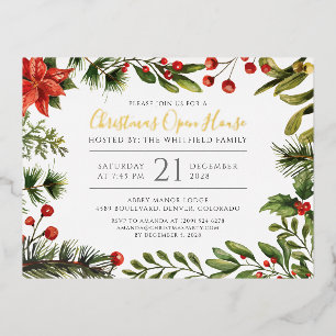 Carte Postale De Vacances En Aluminium Maison ouverte de Noël à la verdure botanique or