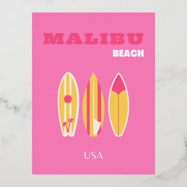 Carte Postale De Vacances En Aluminium Malibu, Malibu Beach, Californie, Preppy, rose (Recto)