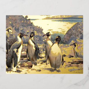 Carte Postale De Vacances En Aluminium Manchots en Antarctique illustration vintage de la