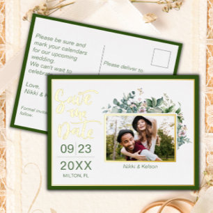 Carte Postale De Vacances En Aluminium Mariage de jardin Enregistrer la date Foil carte p