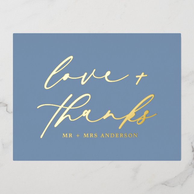 Carte Postale De Vacances En Aluminium Mariage photo Love and Thanks Script Overlay (Recto)