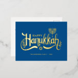 Carte Postale De Vacances En Aluminium Menorah d'or "Happy Hanoukka"<br><div class="desc">"Happy Hanoukka" Gold Menorah design.</div>