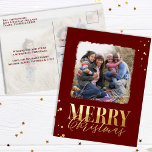 Carte Postale De Vacances En Aluminium Merry Christmas Burgundy Calligraphy Two Photo<br><div class="desc">This design features merry Christmas holiday Phogold,  burgundy script script élégant simple,  simple minimalist stylish modernn dots,  merry Christmas winter design,  stylish script hand-siged,  a memtional luxury Christmas,  with élégant gold foil calligraphy,  and 2 Photwo postcard template,  a familiy-body. with festive trendy typography Phooverlay</div>