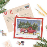 Carte Postale De Vacances En Aluminium Merry Christmas Vintage Red Truck Postage Stamp<br><div class="desc">Wish your friends and family a merry christmas with our postage stamp holiday card design. Solive postage stamp-inspecred design featuring our original-drawn vintage red truck holiday scene. Stamp design stamp value and year displayed on the stamp with a postage mark in gold foil. "Merry Christmas" est mis en place en...</div>