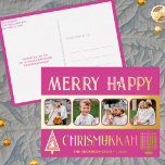 Carte Postale De Vacances En Aluminium Merry Happy Chrismukkah 4 Photo Berry Pink Gold<br><div class="desc">Créez votre propre luxe de véritables cartes postales en feuille d'or avec ce design simple mais élégant de quatre photos en rose foncé et or avec un arbre stylisé pour Noël et une Menorah minimaliste pour Hanoukka. Joyeux Chrismukkah ! Ajoutez vos quatre photos préférées à l'aide du simple chargeur de...</div>