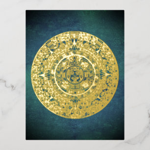 Carte Postale De Vacances En Aluminium Mexicaine Aztec Sun Stone Maya Calendrier 1