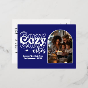 Carte Postale De Vacances En Aluminium Minuit Bleu & Argent Vibes Cosy Retro Noël