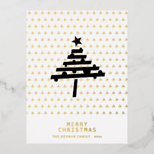 Carte Postale De Vacances En Aluminium Modèle d'arbre de Noël en feuille d'or Minimaliste