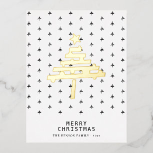 Carte Postale De Vacances En Aluminium Modèle d'arbre de Noël minimaliste en feuille d'or