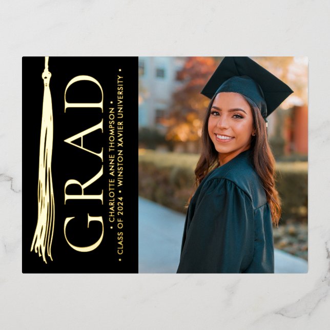 Carte Postale De Vacances En Aluminium Moderne Elegant Tassel Custom Photo Graduation (Recto)