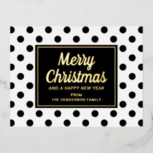 Carte Postale De Vacances En Aluminium Moderne Noël joyeux en noir et blanc à pois dorés