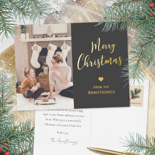 Carte Postale De Vacances En Aluminium Moderne Photo de Noël en Charbon Or Script