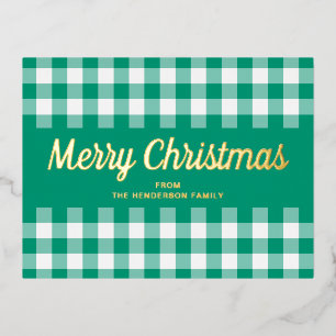 Carte Postale De Vacances En Aluminium Moderne vert carreaux de Noël en or
