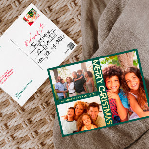Carte Postale De Vacances En Aluminium MODERNE VERT OR MERRY NOËL MULTI-Photo