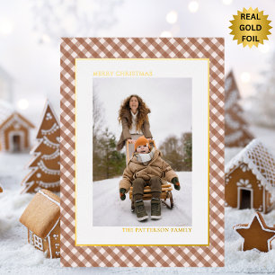 Carte Postale De Vacances En Aluminium Motif carreaux gingham marron moka Photo Noël