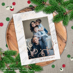 Carte Postale De Vacances En Aluminium Motif de Marbre blanc gris photo personnalisé Rose<br><div class="desc">Carte de voeux de Noël unique, tendance et simple de saison avec votre photo d'hiver préférée sur un motif en marbre gris, noir et blanc chic et de couleur arrière - plan. Avec place pour customiser ou personnaliser avec une photo, nom de famille ou noms, et le texte de votre...</div>