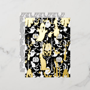 Carte Postale De Vacances En Aluminium Motif d'Halloween. Éffrayant et mignon.b Black BG