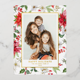 Carte Postale De Vacances En Aluminium Motif floral festif de Noël en photo