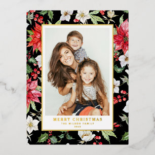 Carte Postale De Vacances En Aluminium Motif Floral hiver Noir Photo Noël
