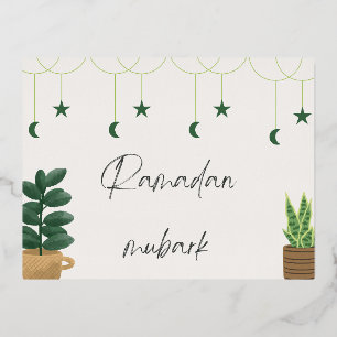 Carte Postale De Vacances En Aluminium Moubark du Ramadan avec plante vert