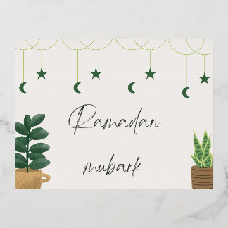 Carte Postale De Vacances En Aluminium Moubark du Ramadan avec plante vert