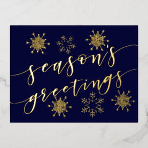 Carte Postale De Vacances En Aluminium Navy Gold Flocons de Neige Saison Bienvenue