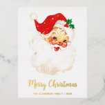 Carte Postale De Vacances En Aluminium Noël au Père Noël Vintage<br><div class="desc">Aucune photo n'est nécessaire pour cette mignonne carte postale de Noël avec un Père Noël vintage avec "Joyeux Noël" le long de votre nom de famille et l'année en véritable feuille d'or. Cette carte postale de Noël non photo est sûre d'envoyer des encouragements de vacances à vos proches.</div>