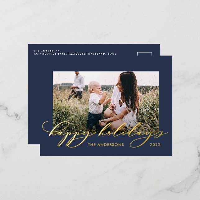 Carte Postale De Vacances En Aluminium Noël bleu 1 photo script botanique (Recto/Verso)