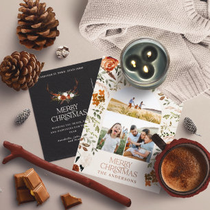 Carte Postale De Vacances En Aluminium Noël botanique élégant cerf noir 3 photo